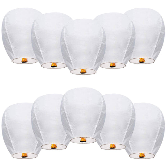 10 Pack Chinese Lanterns to Release in Sky Memorial Paper Lanterns Chinese Lantern Decorations Wishing Lanterns for Funeral Supply, Celebrations of Life(White)