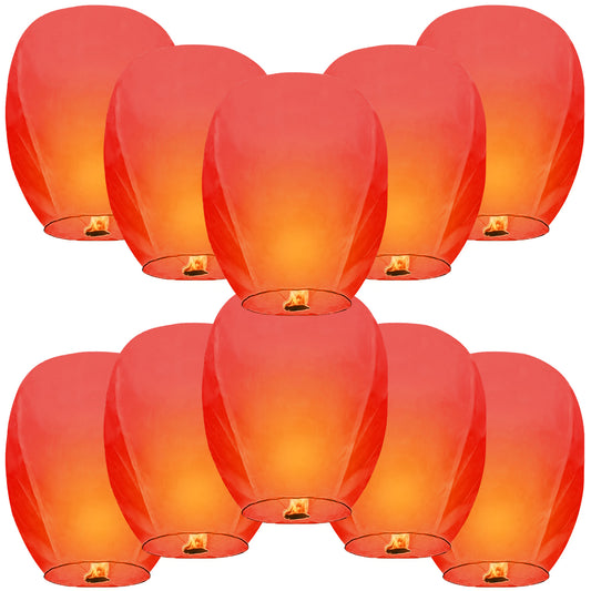 10 Packs Chinese Paper Lanterns to Release in Memorial，for Weddings, Birthdays, Memorials，Parties (Red)