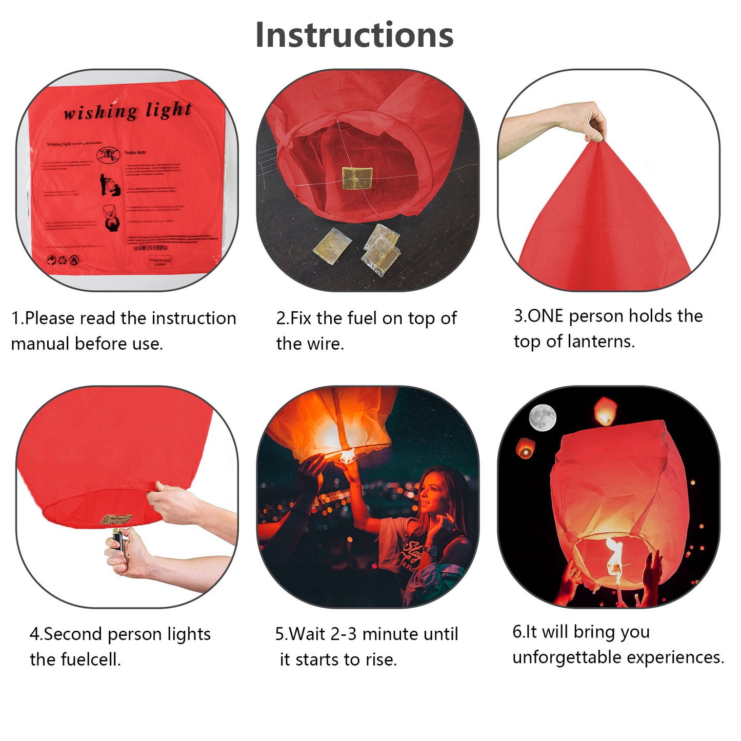 10 Packs Chinese Paper Lanterns to Release in Memorial，for Weddings, Birthdays, Memorials，Parties (Red)