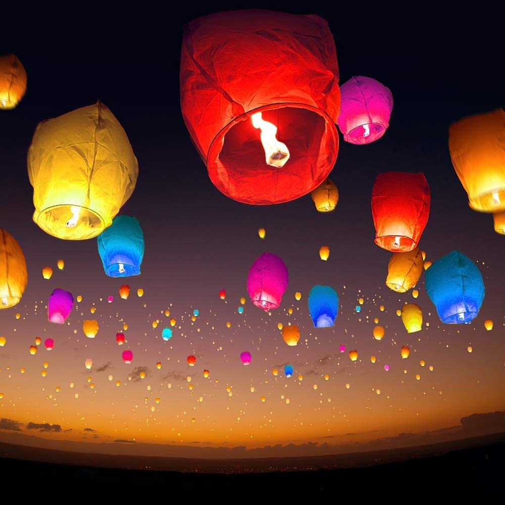 Sky Lanterns 10 packs Chinese Paper Lantern Party Decorations for Celebrate Birthday Wedding Anniversary Various Festivals （Colour）