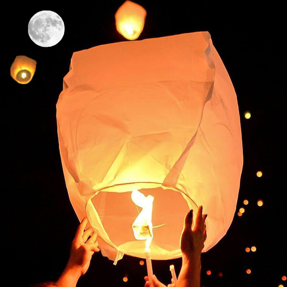 10 Packs sky lanterns Chinese Paper Lanterns to Release in Memorial，for Weddings, Birthdays, Memorials，Parties (White)，Shiping from USA.Delivery within 5 days