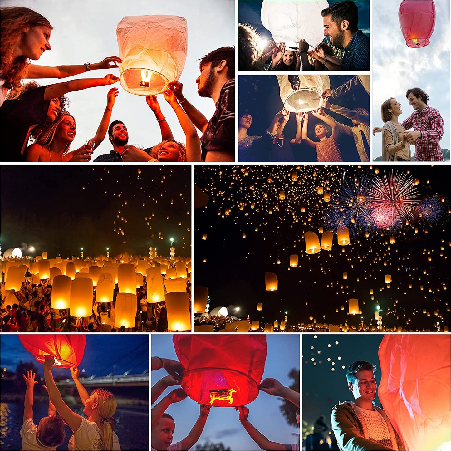 10 Packs Chinese Paper Lanterns to Release in Memorial，for Weddings, Birthdays, Memorials，Parties (Red)